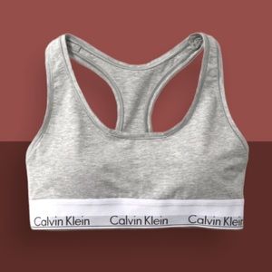 NWT Calvin Klein Racerback Cotton Unlined Gray/Grey Sports Bra Bralette Size XS